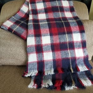 NWT LOFT red and blue plaid blanket scarf